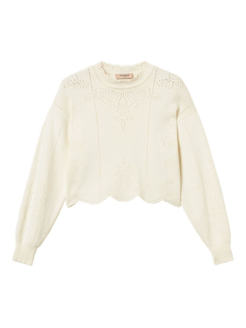 Twin-Set Cropped Sweater With Scalloped Hem