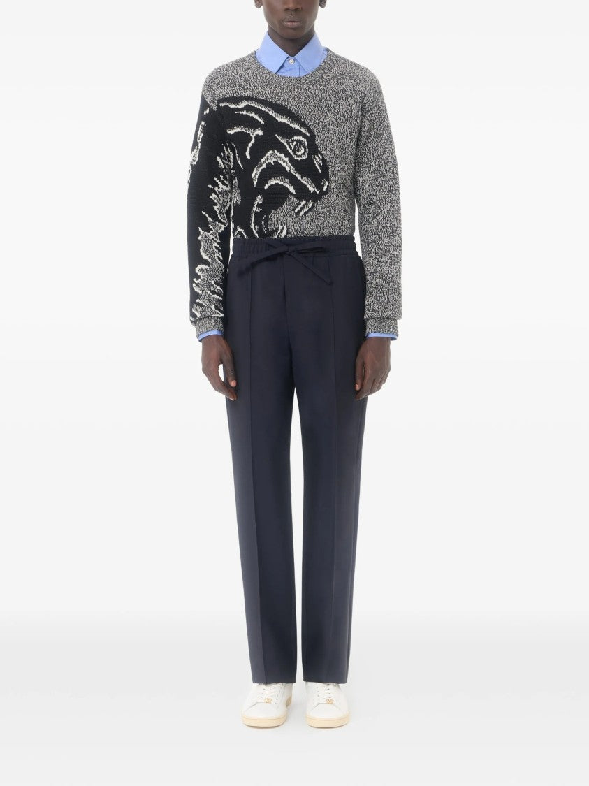 Valentino Tailored Black Mohair Pants With Embroidered Logo