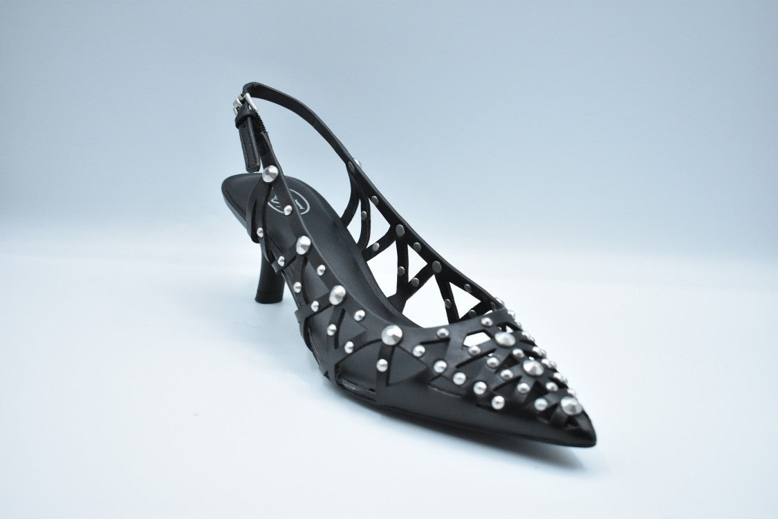 Ash Laced Black Low-Cut Shoes With Metallic Studs