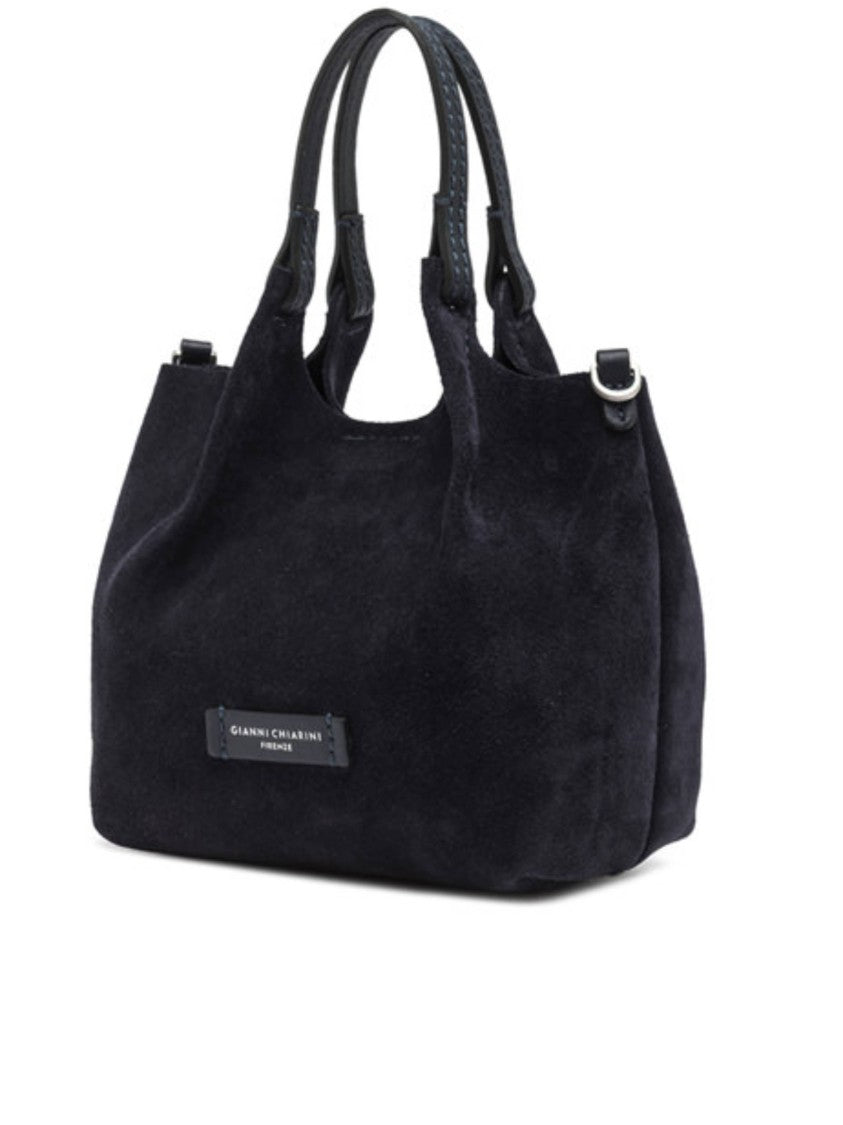 Gianni Chiarini Soft Black Suede Shoulder Bag With Silver Hardware