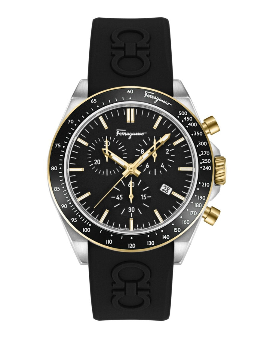 Ferragamo Swiss Made Chronograph Watch With Black Silicone Strap