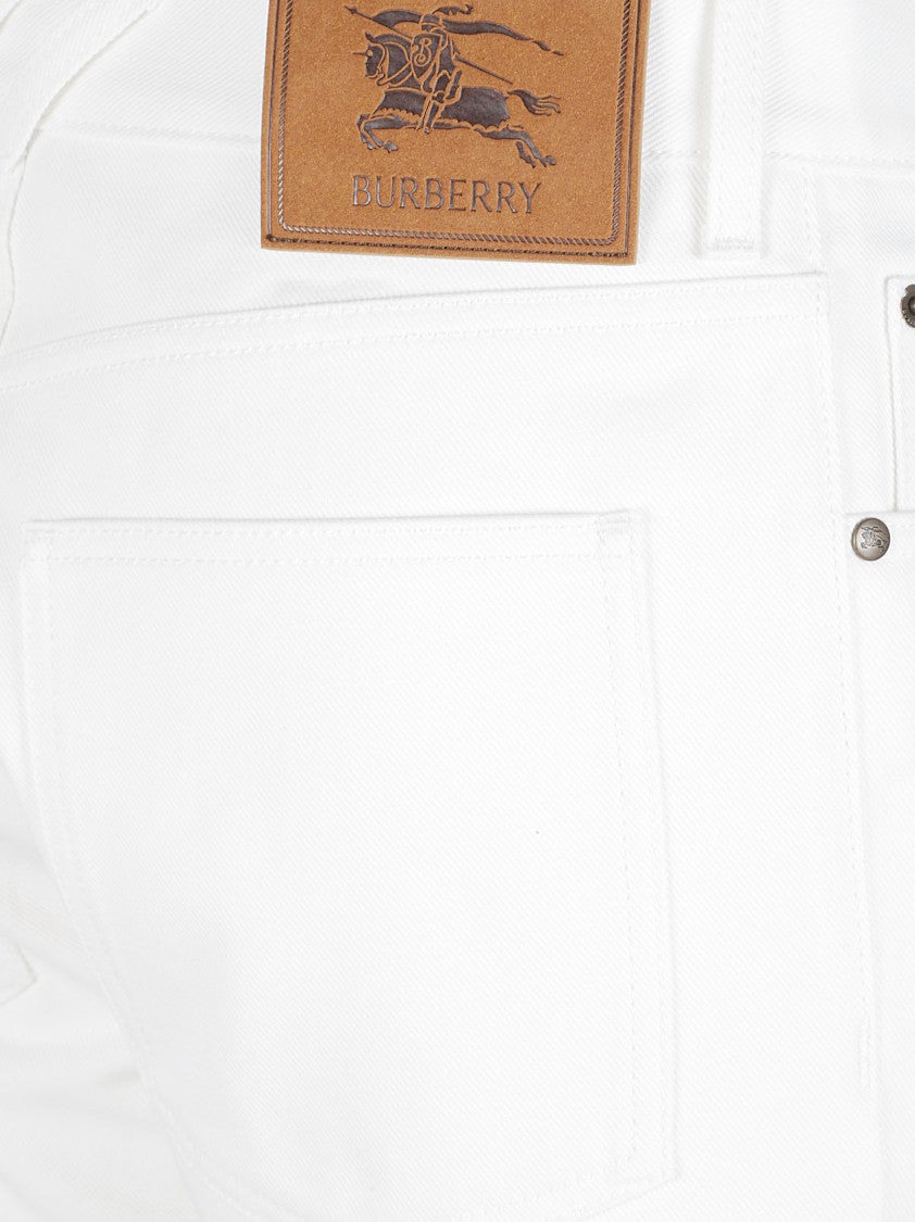 Burberry Straight-Leg White Jeans With Five-Pocket Design And Leather Patch