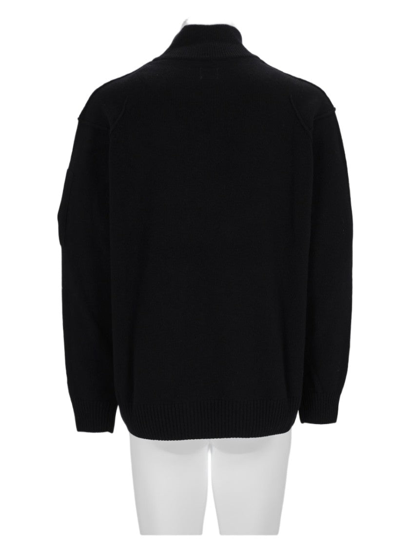 C.P. Company Black Half-Zip Ribbed Wool-Blend Sweater