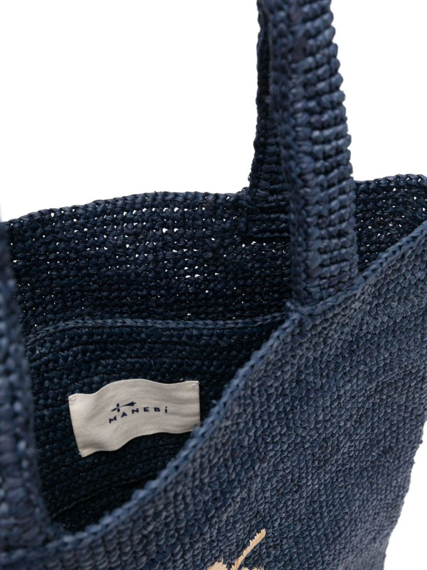 Manebi Textured Raffia Handbag With Palm Tree Embroidery