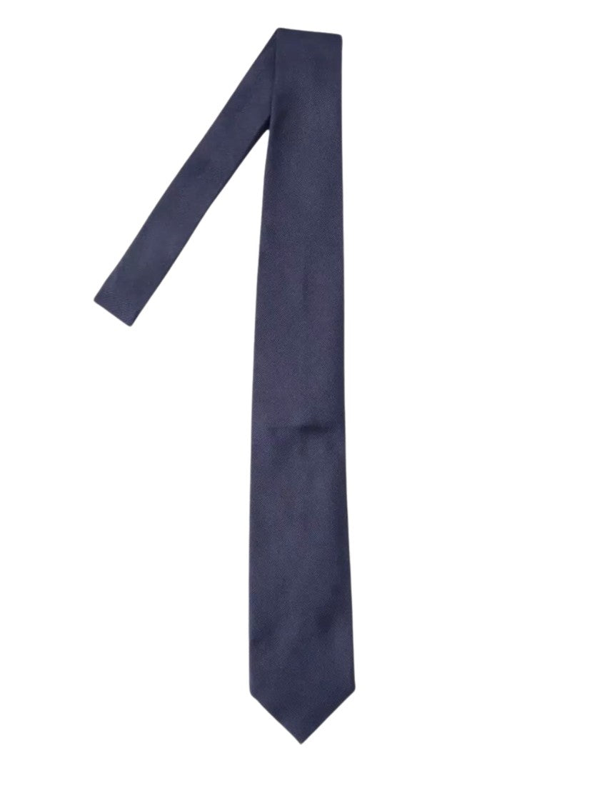 Tom Ford Navy Blue Silk Tie With Diagonal Weave And Logo Patch