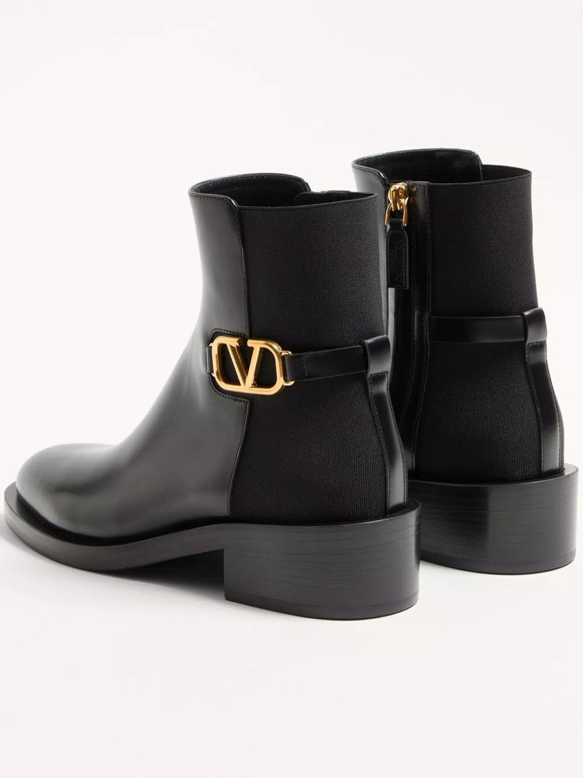 Valentino Black Polished Leather Elastic Back Bootie