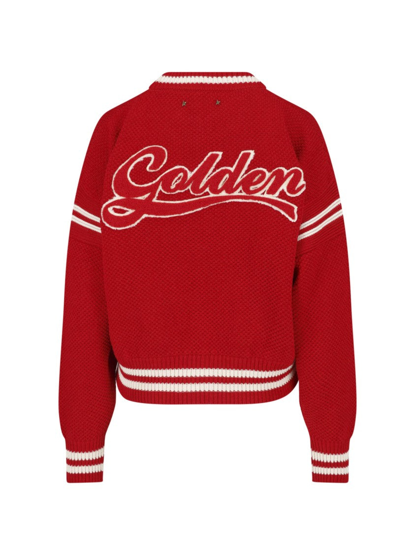 Golden Goose Textured Red Knit Top With Retro Logo Detailing