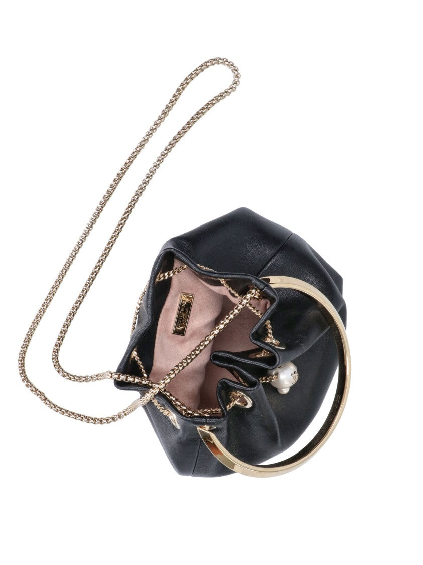 Jimmy Choo Gathered Leather Bag With Pearl-Like Beads