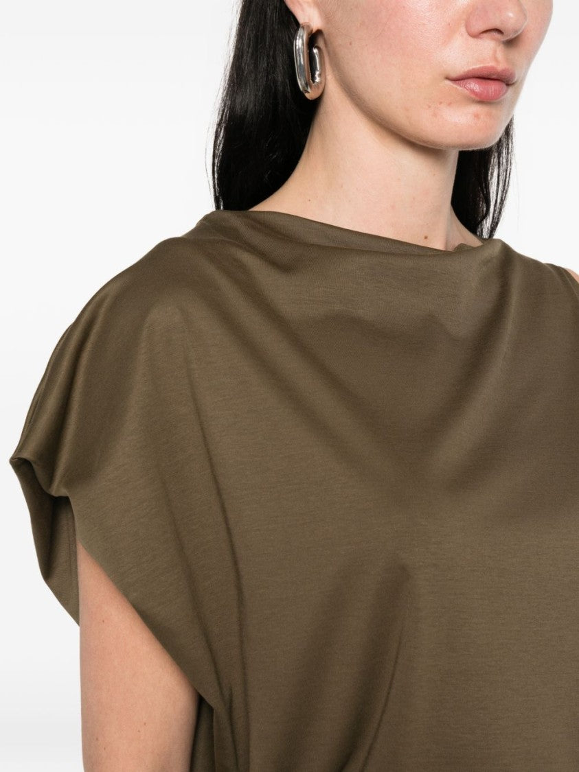 Jacquemus Khaki Draped Design Sleeveless Round Top