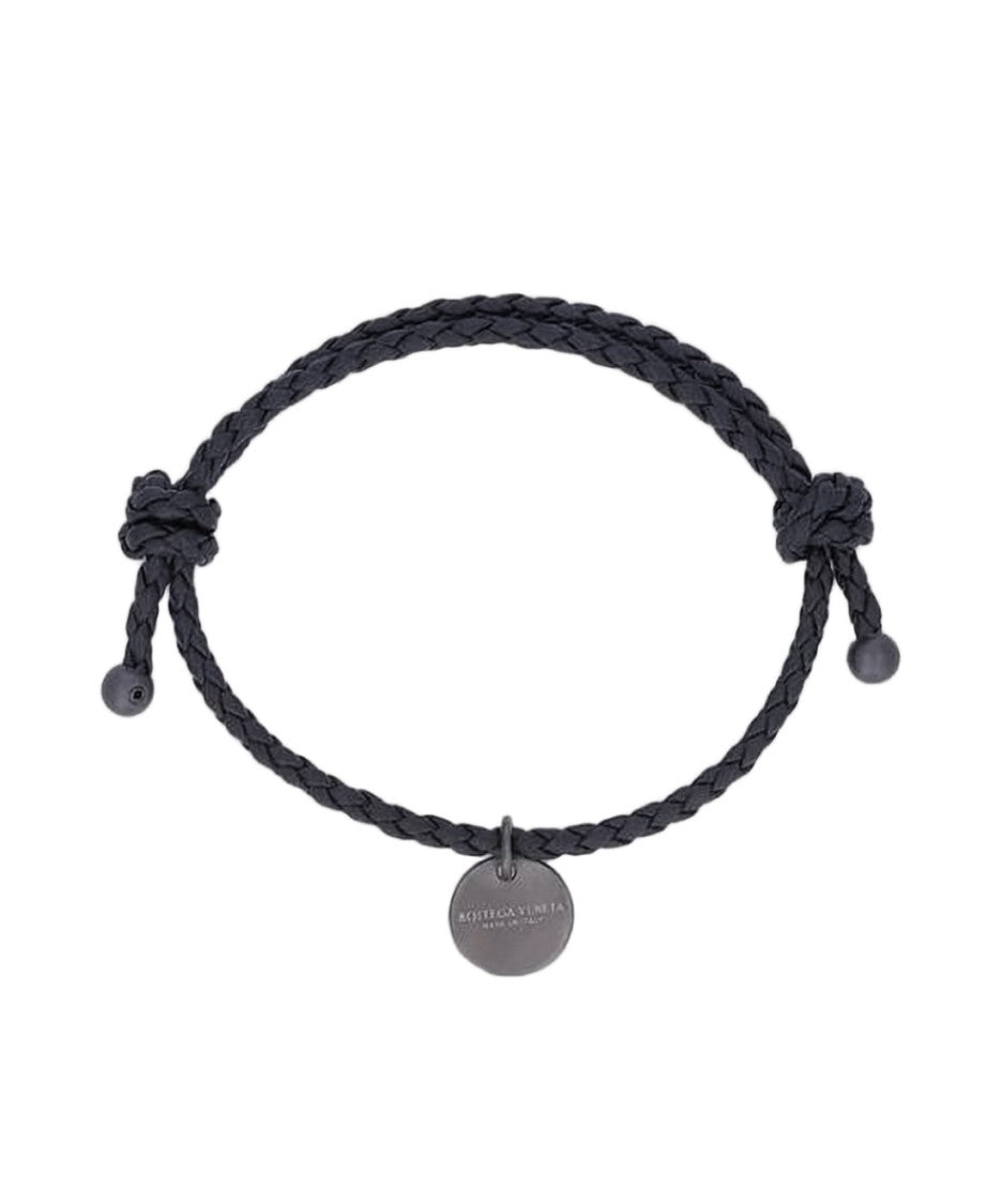 Bottega Veneta Braided Leather Bracelet With Minimalist Charm