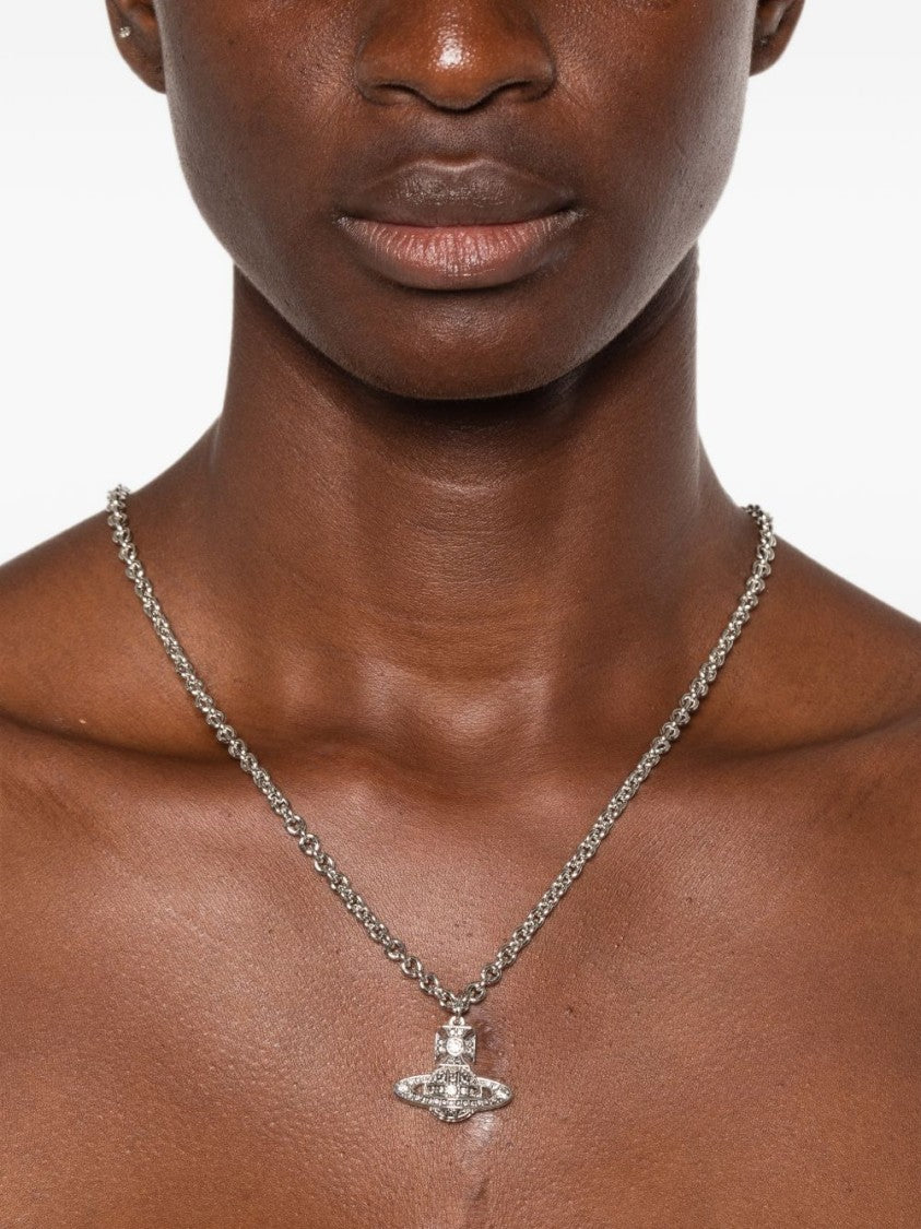Vivienne Westwood Silver Orb Pendant Embedded Stones Necklace