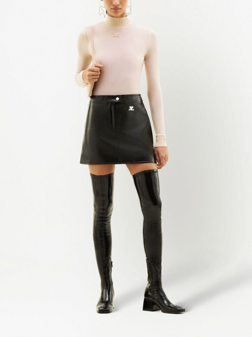 Courrèges Black Faux Leather A-Line Logo Skirt