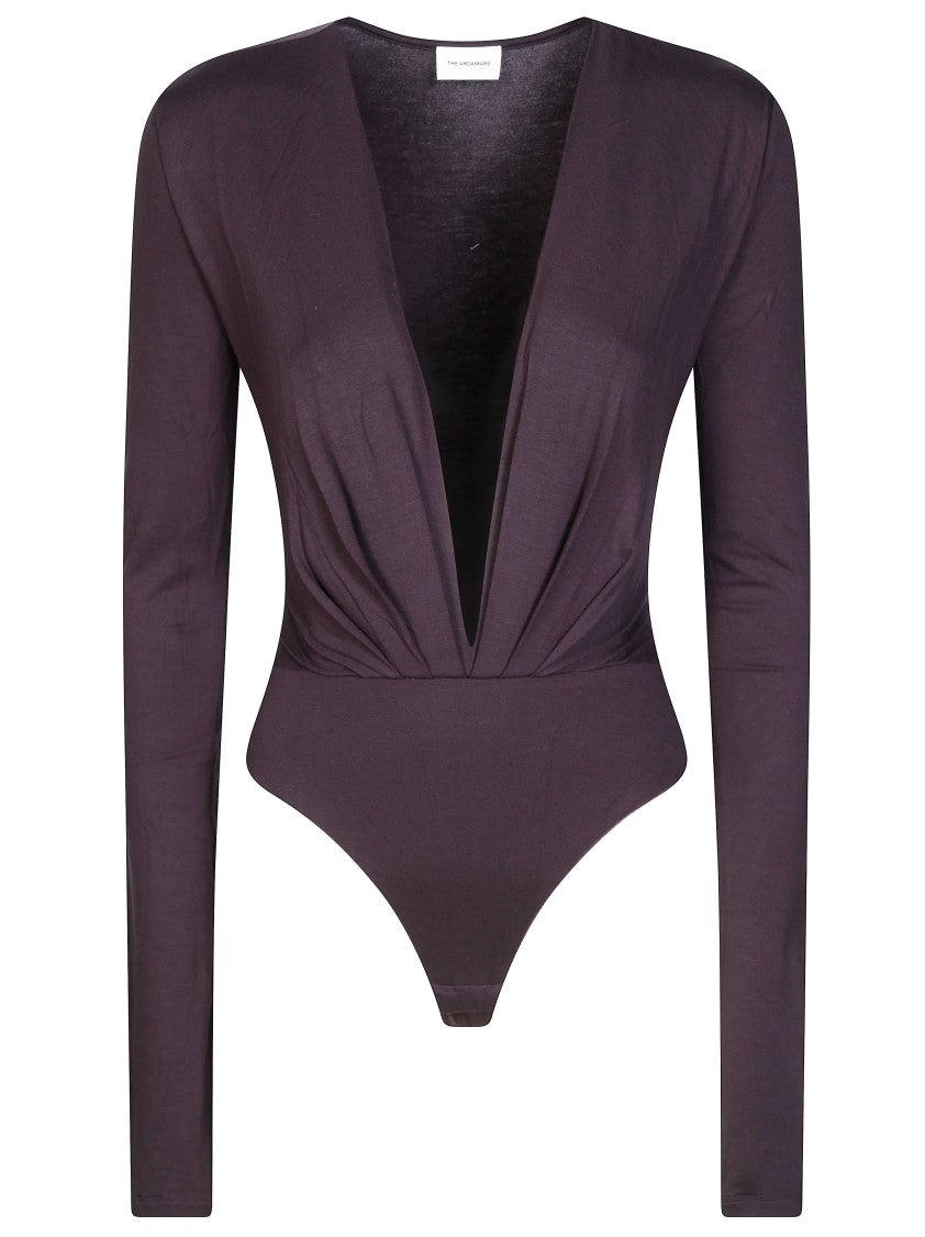 The Andamane Zelda Deep V-Neck Draped Bodysuit