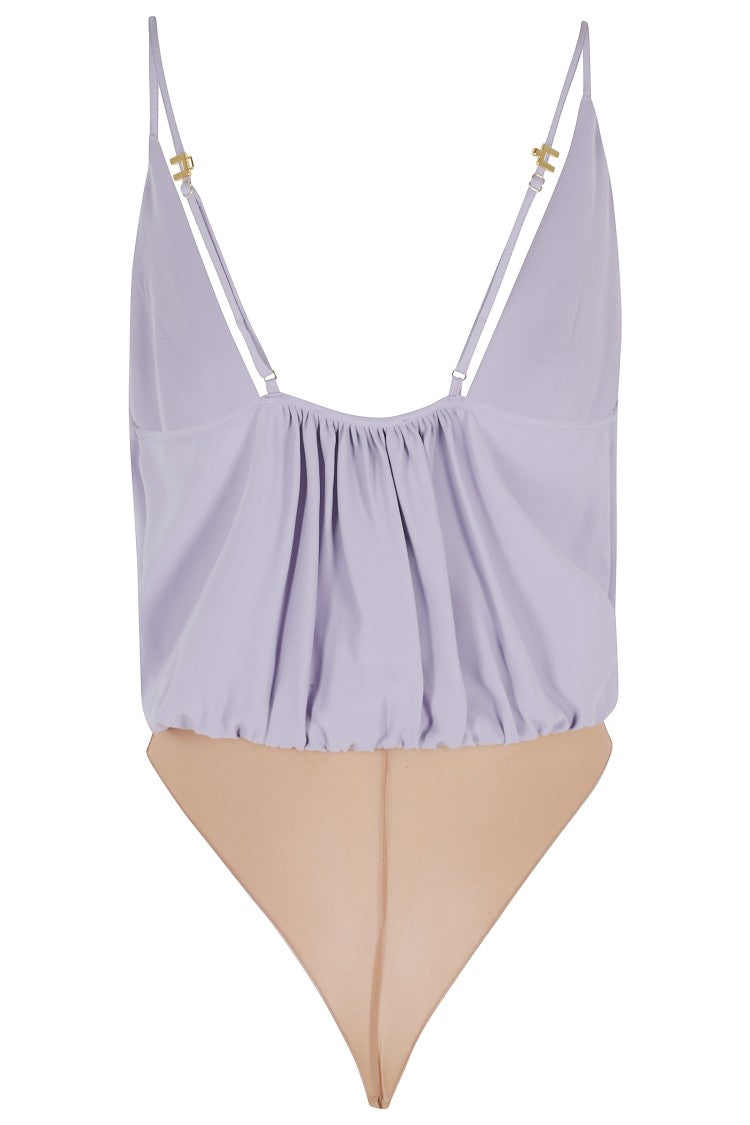 Elisabetta Franchi Lilac Viscose Georgette Logo-Jewel Viscose Bodysuit