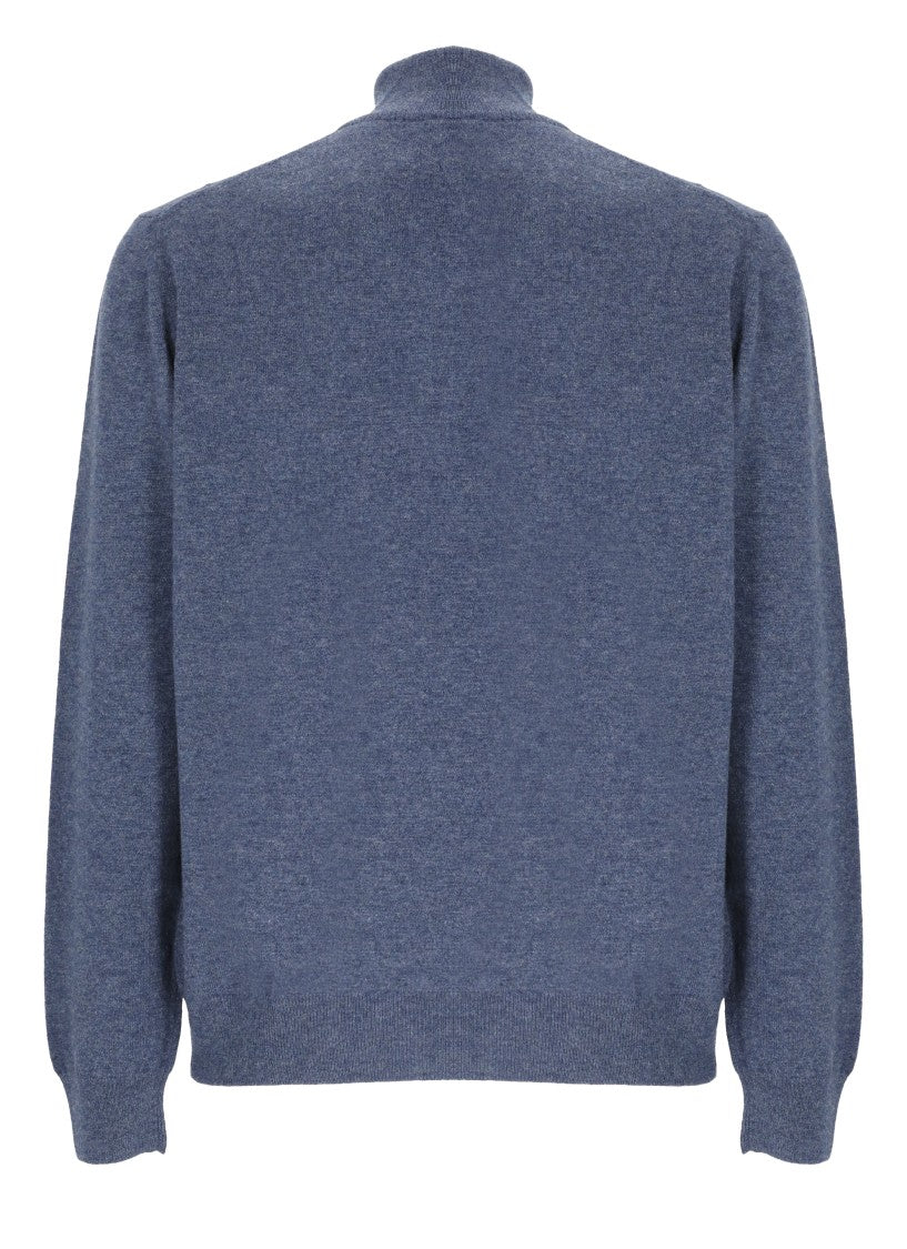 Della Ciana Blue Wool-Blend Zip-Through Knit