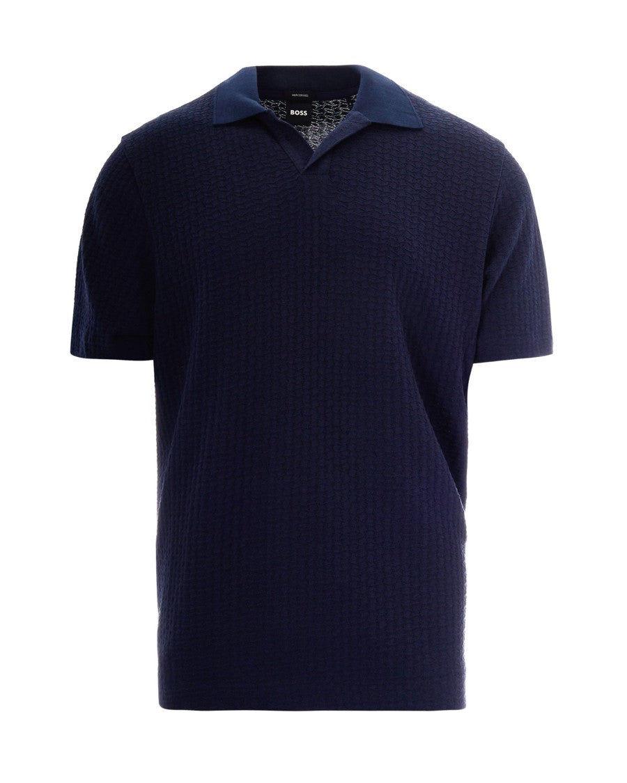 Boss Jacquard Knit Polo Shirt With Modern Johnny Collar