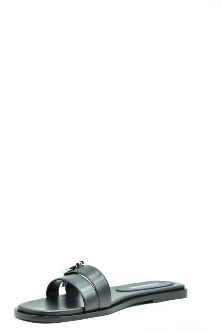 Dsquared2 Black Leather Sandals Silver Buckle Detail
