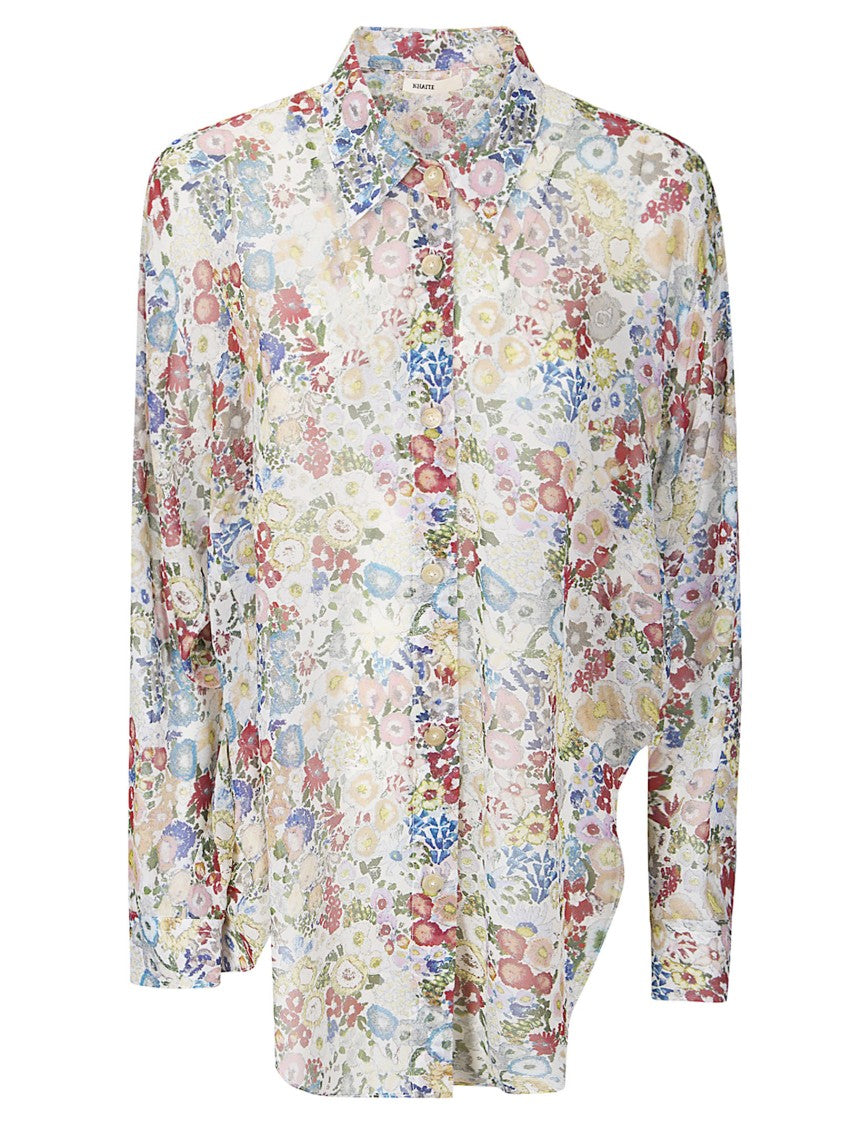 Khaite Multicolor Goya Floral Silk Chiffon Top