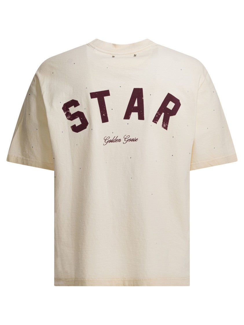 Golden Goose Dropped-Shoulder Star Print T-Shirt In Distressed Cotton