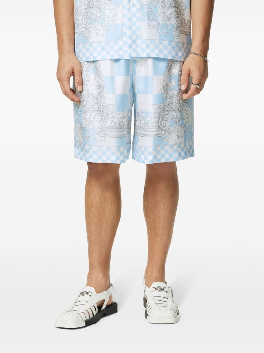 Versace Silk Checkerboard Print Shorts