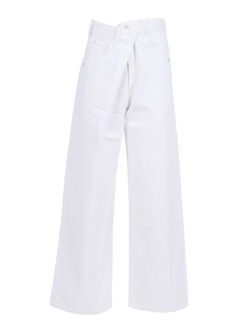 Agolde White Vana Fold Wide Leg Jeans
