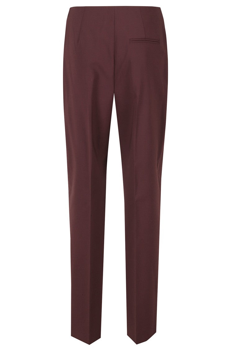 Alberta Ferretti Burgundy Tropical Wool Back Pockets Wool-Blend Straight-Leg Pants