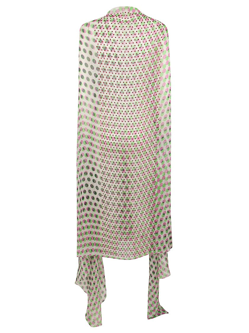Dries Van Noten Polka Dot Silk Midi Cape Dress With Adjustable Hems