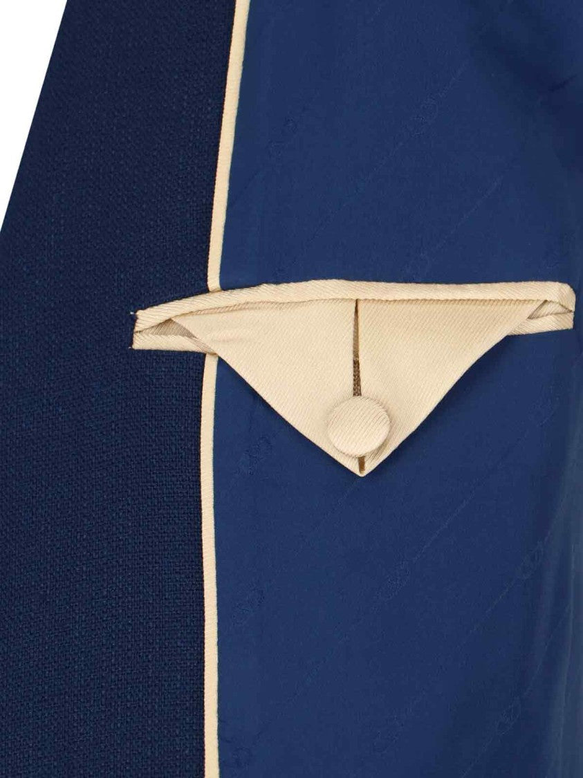 Valentino Navy Blue Single-Button Blazer With Red Bow Detail