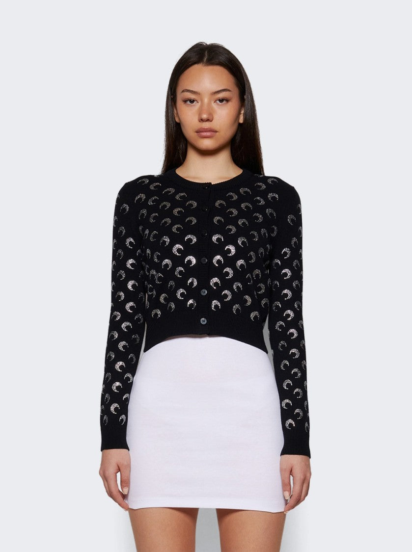 Marine Serre Moon Strass Knit Fitted Cardigan Black