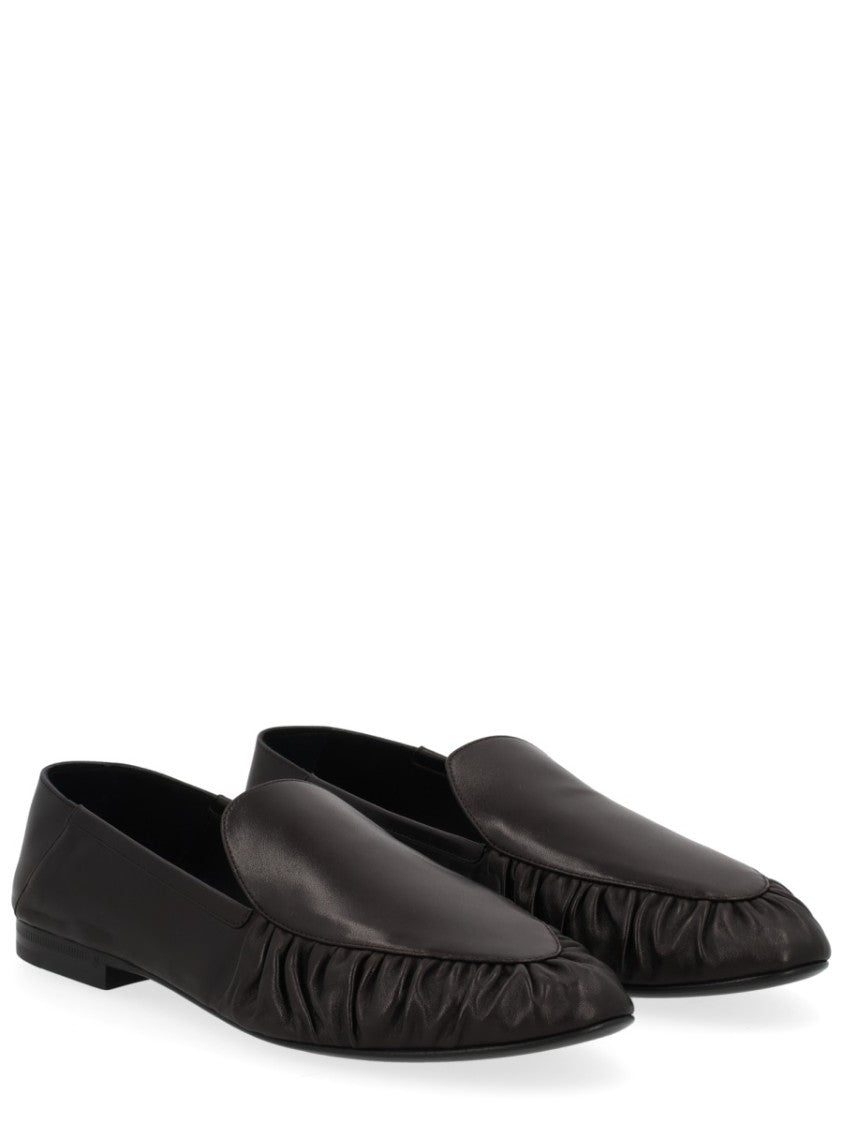 Saint Laurent Black Lambskin Alain Ruched Moccasins