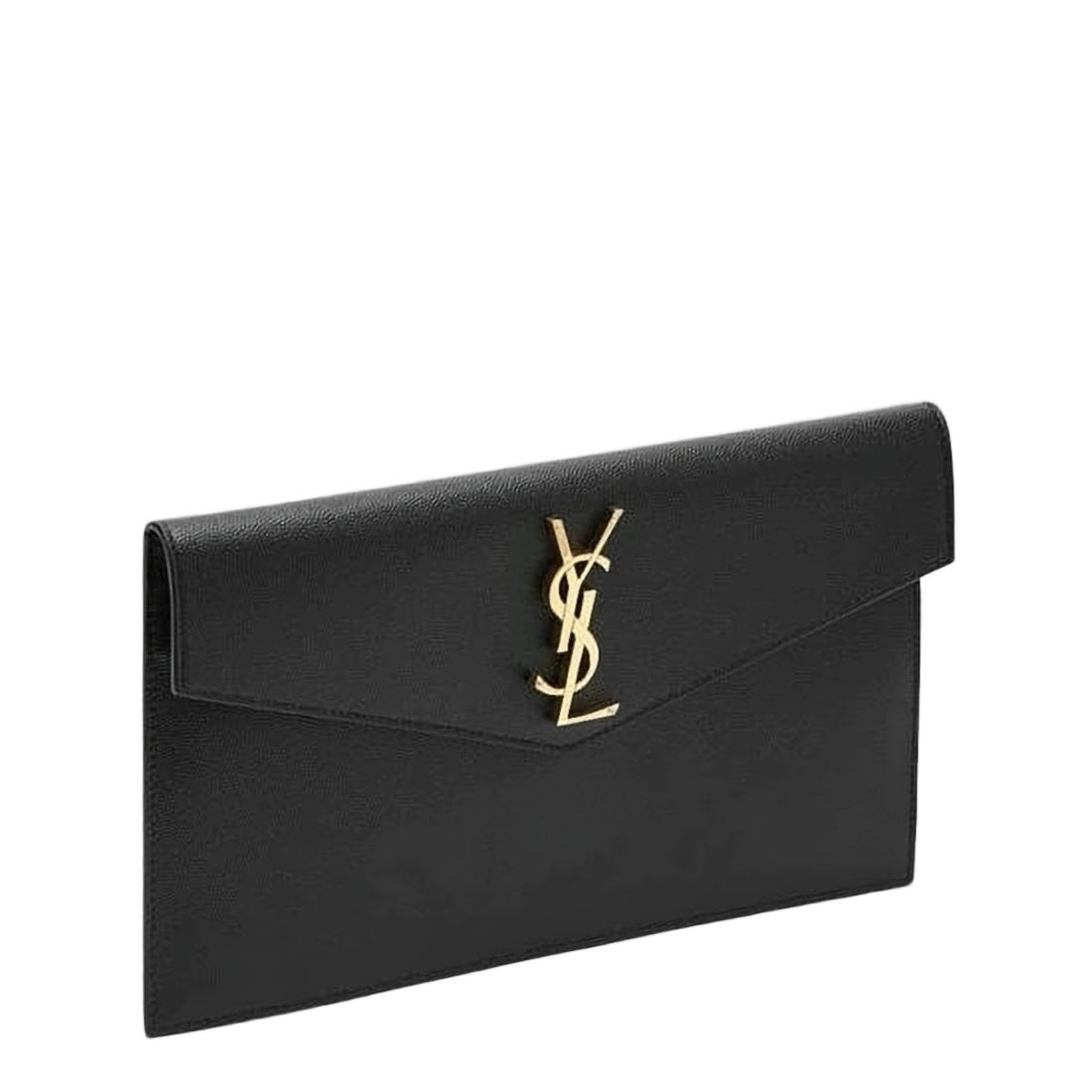 Saint Laurent Textured Calfskin Clutch With Gold-Tone Ysl Logo