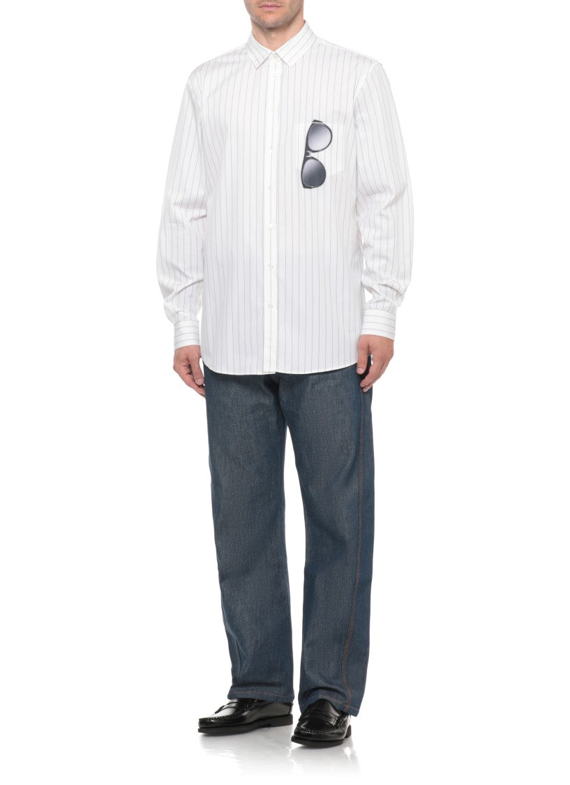 Moschino White All-Over Striped Sunglasses Pocket Shirt
