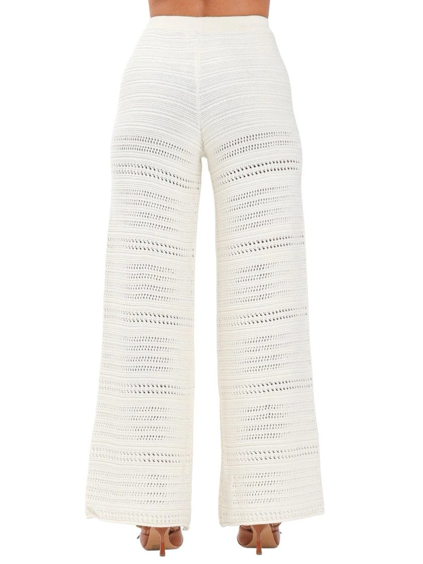 Akep Wide-Leg Knit Pants With Textured Open-Knit Design