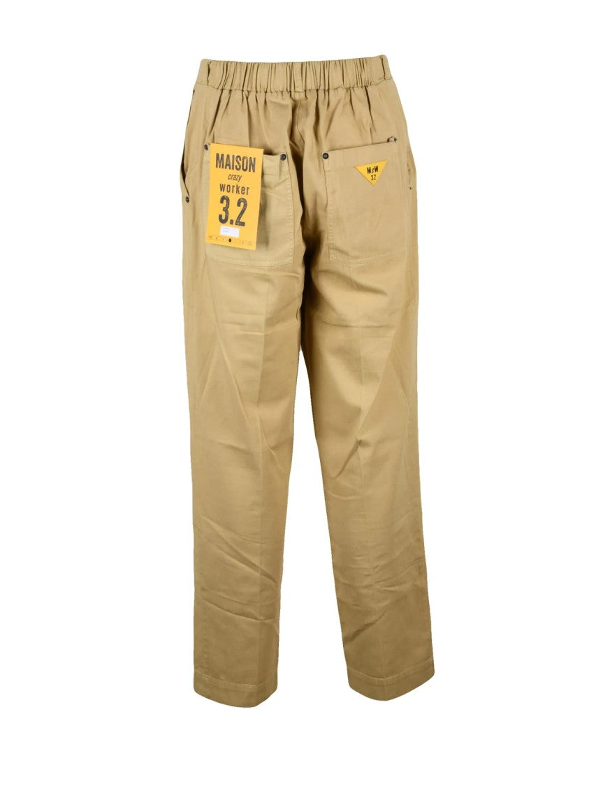 Mcw 3.2 Beige Straight-Leg Trousers With Elastic Waistband And Structured Finish