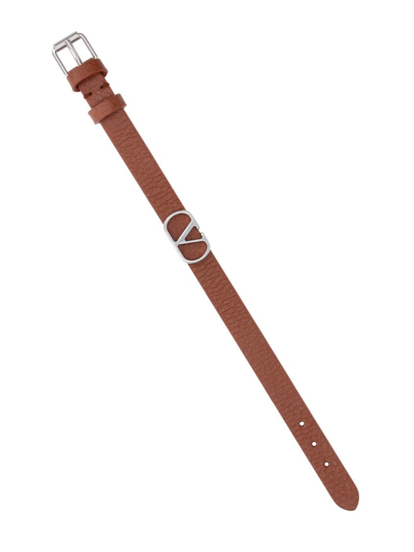 Valentino Garavani Textured Brown Leather Bracelet