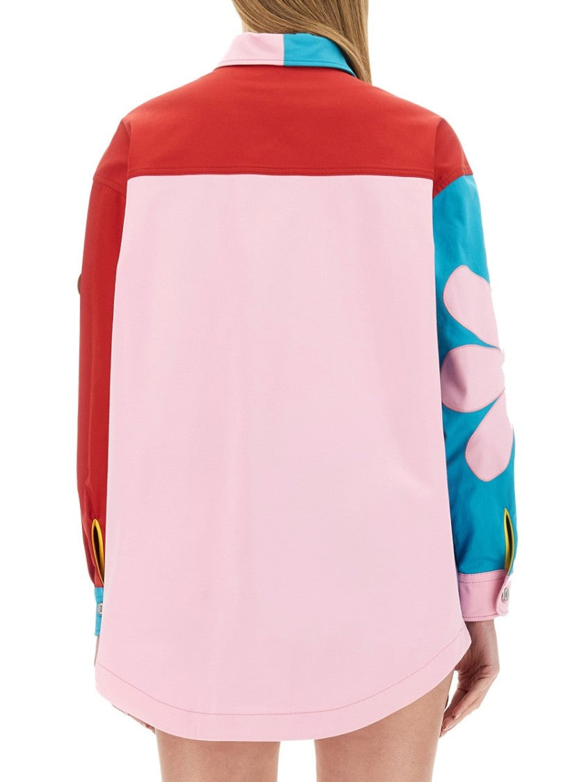 Moschino Oversized Printed Shirt With Eclectic Patchwork Design
