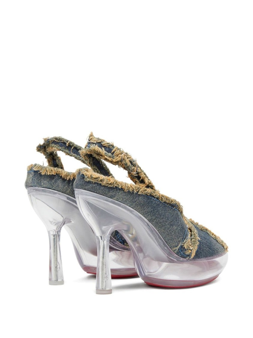 Diesel Denim Blue Peep Toe Slingback Heels