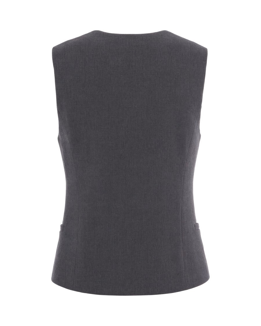 Liu Jo Tailored Grey Vest With V-Neckline And Contrasting Back