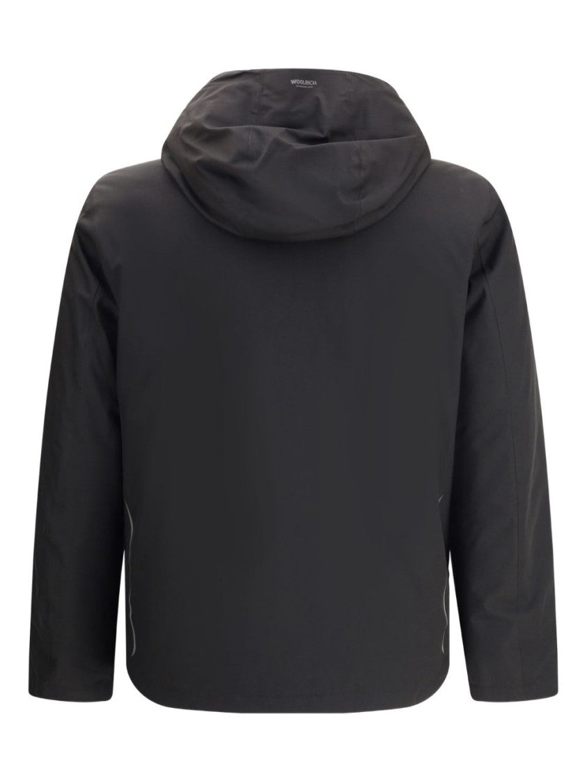 Woolrich Black Hooded Jacket And Practical Features