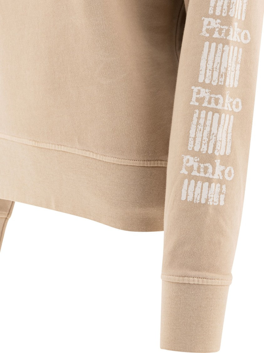 Pinko Relaxed Fit Beige Cotton Sweatshirt