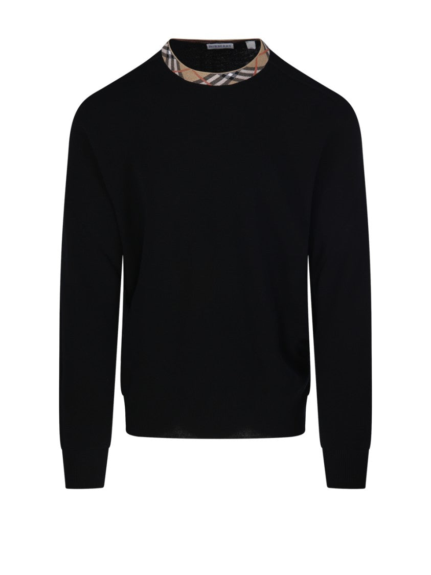 Burberry Crew Neck Knitwear With Distinctive Patterned Collar