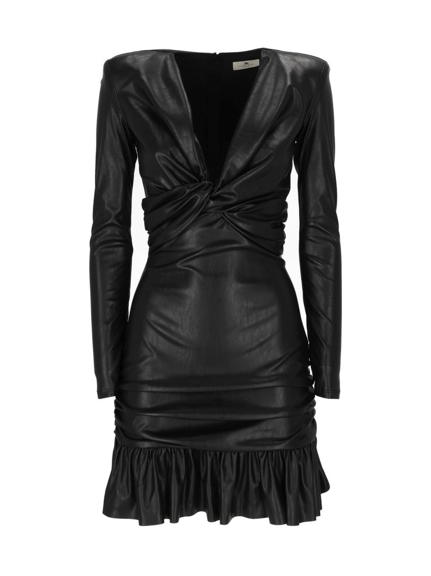 Elisabetta Franchi Faux Leather Mini Dress With Twisted Knot Detail