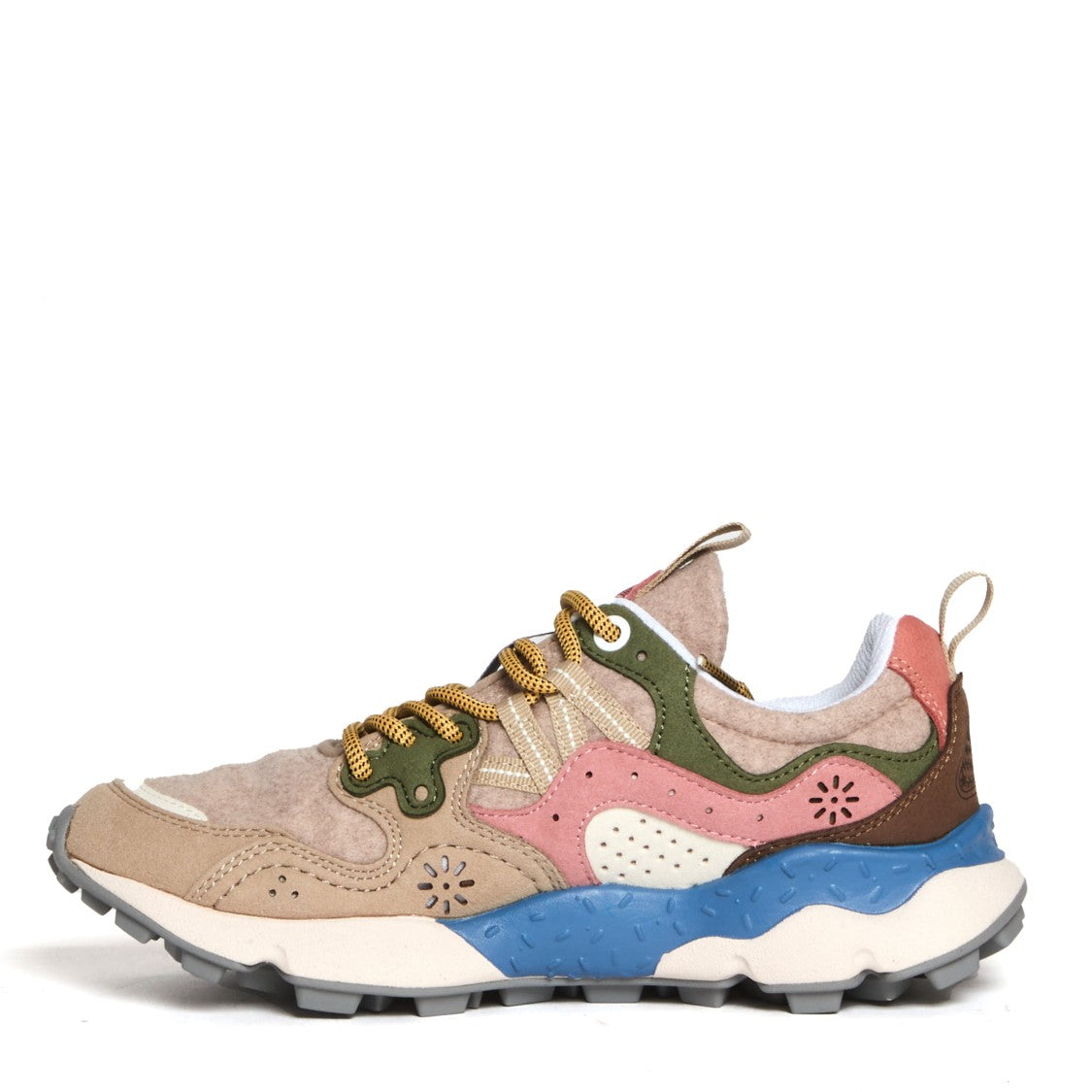 Flower Mountain Beige Sneakers with Green and Pink Accents