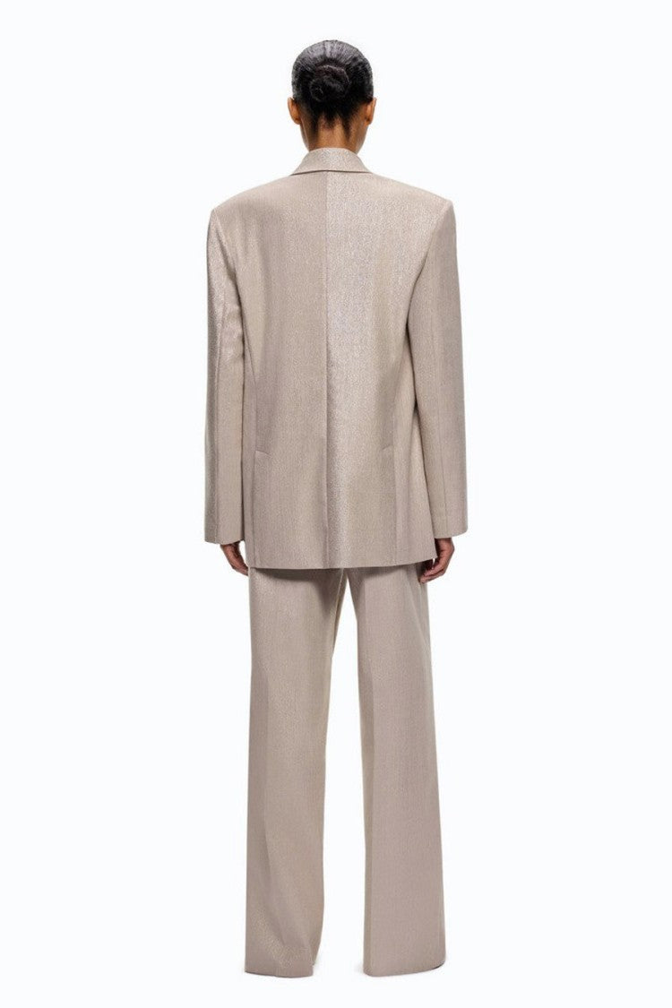 Pinko Beige Metallic-Sheen Double-Breasted Blazer