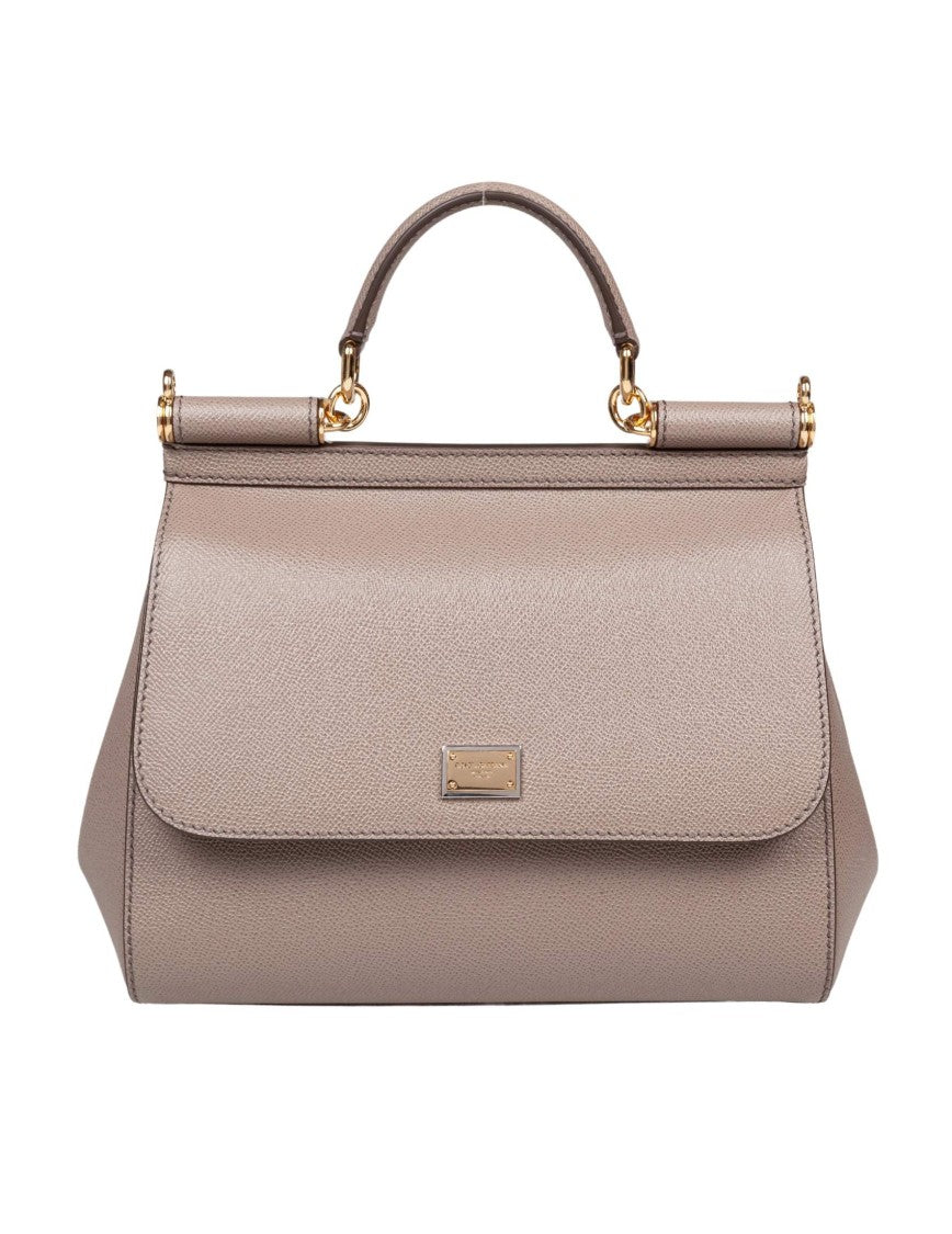 Dolce & Gabbana Mud Color Medium Sicily Bag In Dauphine Leather