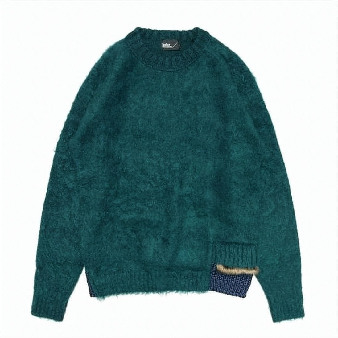 Kolor Textured Deep Green Mohair Knit Sweater With Unique Hem Detail