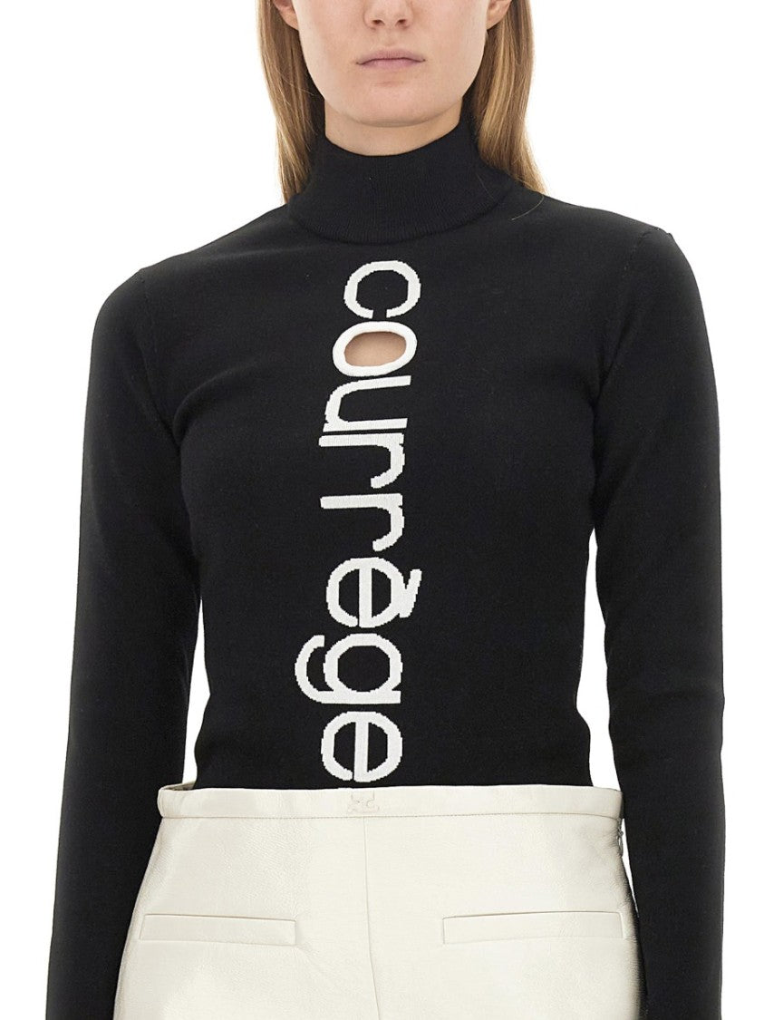 Courrèges High Neck Black Jersey