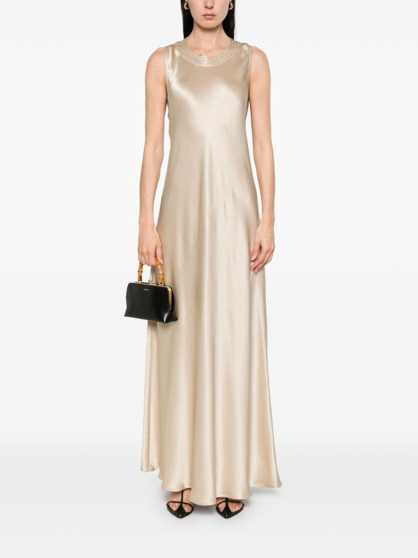 Antonelli Beige Acetate Silk Blend Maxi Dress