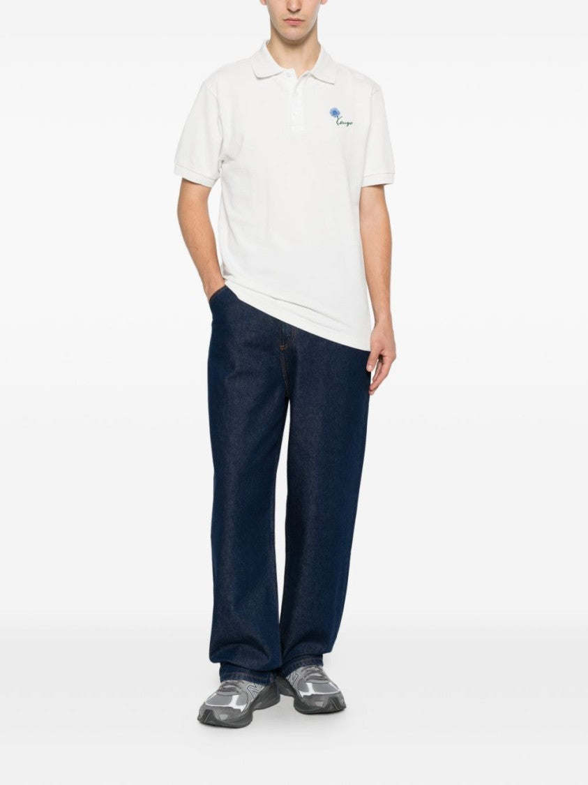 Kenzo Off-White Cotton Piqué Floral Polo