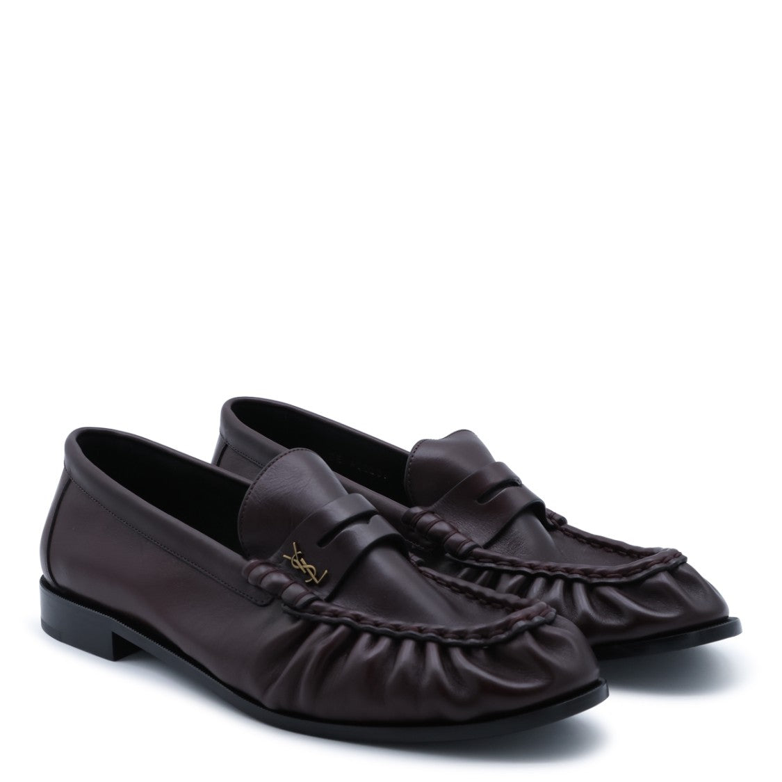 Saint Laurent Burgundy Gathered Leather Loafers